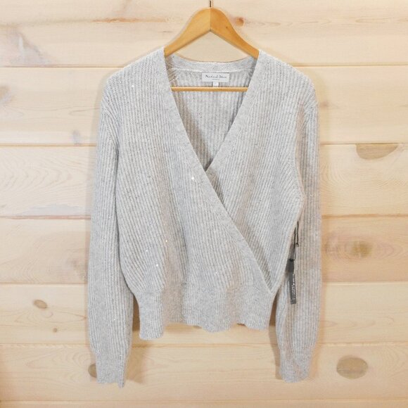 Michael Stars Women's L Laurel Surplice Sweater Sequin Heather Light Gray NWT - Picture 1 of 9